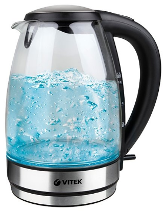 Изображение Электрический чайник VITEK VT-7046 BK (2200 Вт/1,7 л /стекло, металл/прозрачный, черный)