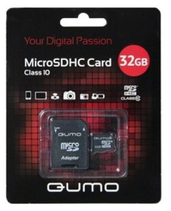 Изображение Карта памяти Qumo MicroSDHC Class 10 32 Гб адаптер на SD QM32(G)MICSDHC10