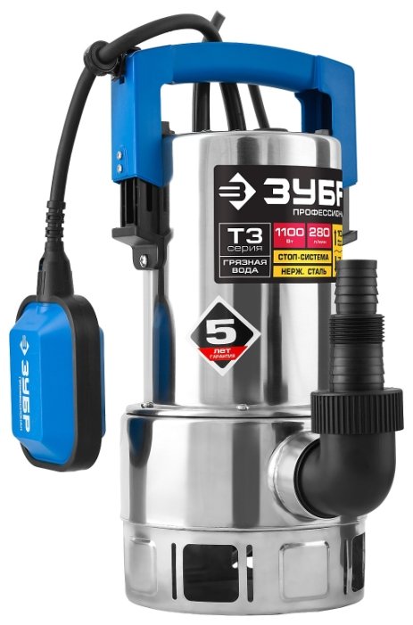 Изображение Погружной дренажный ЗУБР НПГ-Т3-1100-С 1100 Вт  10,5 м грязная)