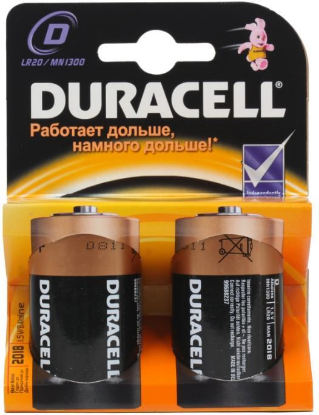 Изображение Батарейка DURACELL LR20-2BL 2шт/уп (D (R20,LR20,А373) 1,5 В  щелочная (алкалиновая))