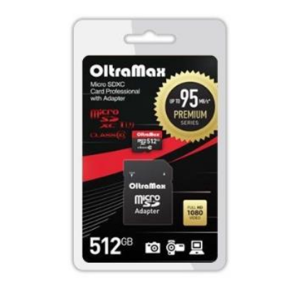 Изображение Карта памяти OltraMax MicroSDXC Class 10 512 Гб адаптер на SD