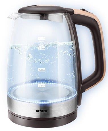 Изображение Электрический чайник CENTEK CT-0065 (2200 Вт/1,7 л /стекло, пластик/серый, бежевый)