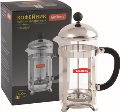 Изображение Чайник заварочный Mallony Сlassico T002-600ML (серебристый, черный/0,6 л )