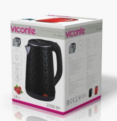 Изображение Электрический чайник Viconte VC-3294 (2200 Вт/1,8 л /пластик, нержавеющая сталь/черный)
