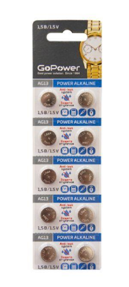 Изображение Батарейка GoPower (00-00017858) G13/LR1154/LR44/357A/A76 BL10 (LR44 (LR1154,V13GA,AG13,G13) 1,5 В  щелочная (алкалиновая))