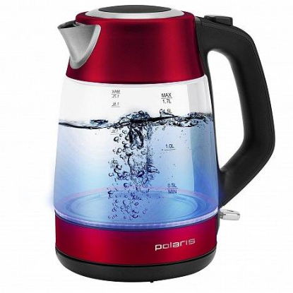 Изображение Электрический чайник Polaris PWK 1760CGL (2150 Вт/1,7 л /стекло, нержавеющая сталь/красный)