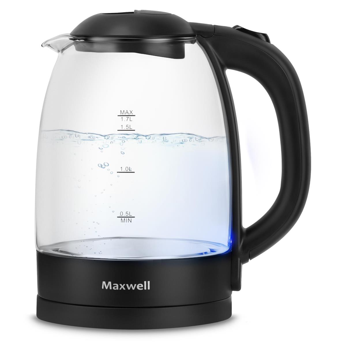 Изображение Электрический чайник Maxwell MW-1091 (2200 Вт/1,7 л /стекло, пластик/черный)