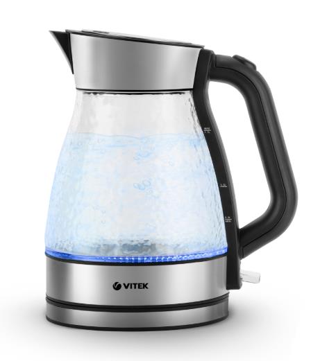 Изображение Электрический чайник VITEK VT-8808 (2200 Вт/1,7 л /стекло/прозрачный, черный, серебристый)
