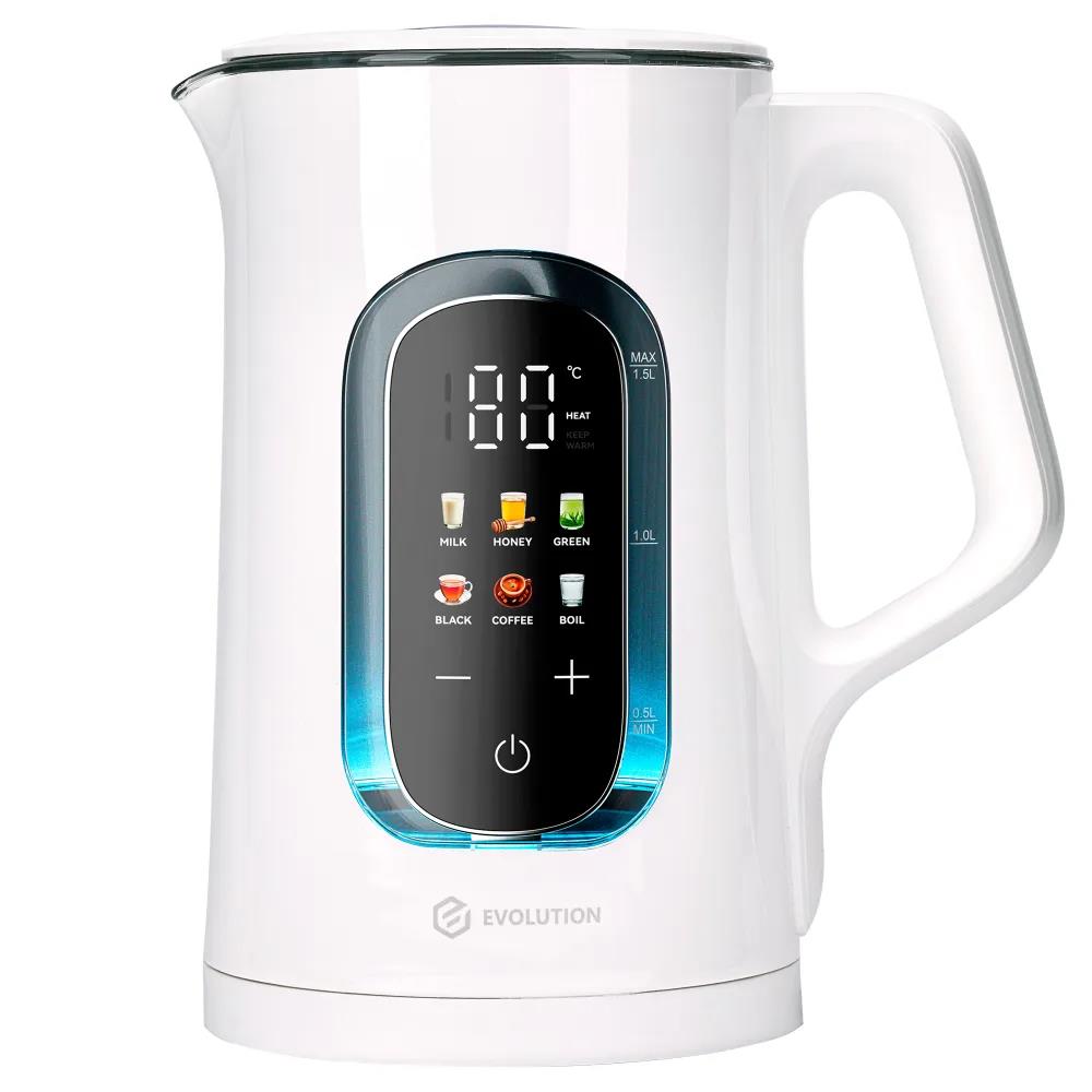 Изображение Электрический чайник EVOLUTION KG15153 LCD (1500 Вт/1,5 л /стекло, пластик/белый)