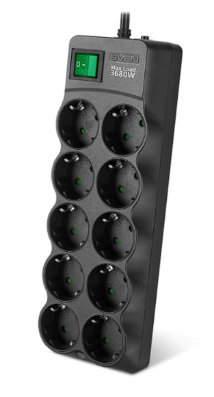 Изображение Сетевой фильтр Sven SF-10E-16 3 м, черный