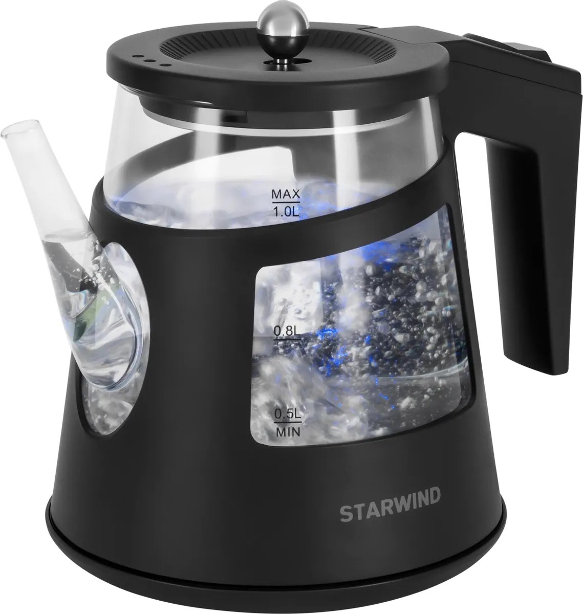 Изображение Электрический чайник STARWIND SKG2113 (1000 Вт/1 л /стекло, пластик/прозрачный, черный)