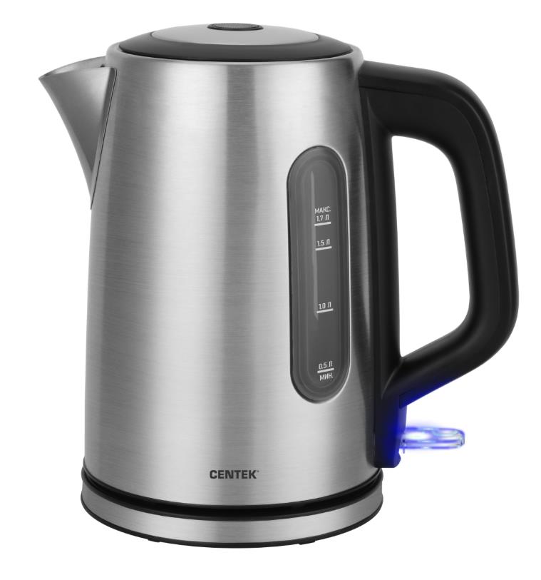 Изображение Электрический чайник CENTEK CT-1002 (2200 Вт/1,7 л /нержавеющая сталь/черный, серебристый)