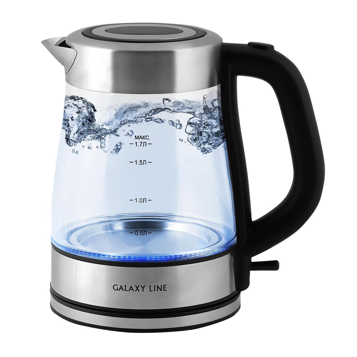 Изображение Электрический чайник GALAXY LINE GL 0565 (2200 Вт/1,7 л /стекло/прозрачный, черный, серебристый)