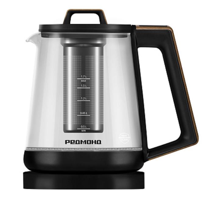 Изображение Электрический чайник REDMOND KG-251 с деревом (2200 Вт/1,7 л /стекло, пластик/черный)