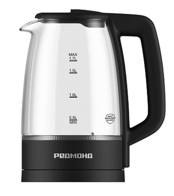 Изображение Электрический чайник REDMOND KG-270 (2200 Вт/1,7 л /стекло, металл/прозрачный, черный)