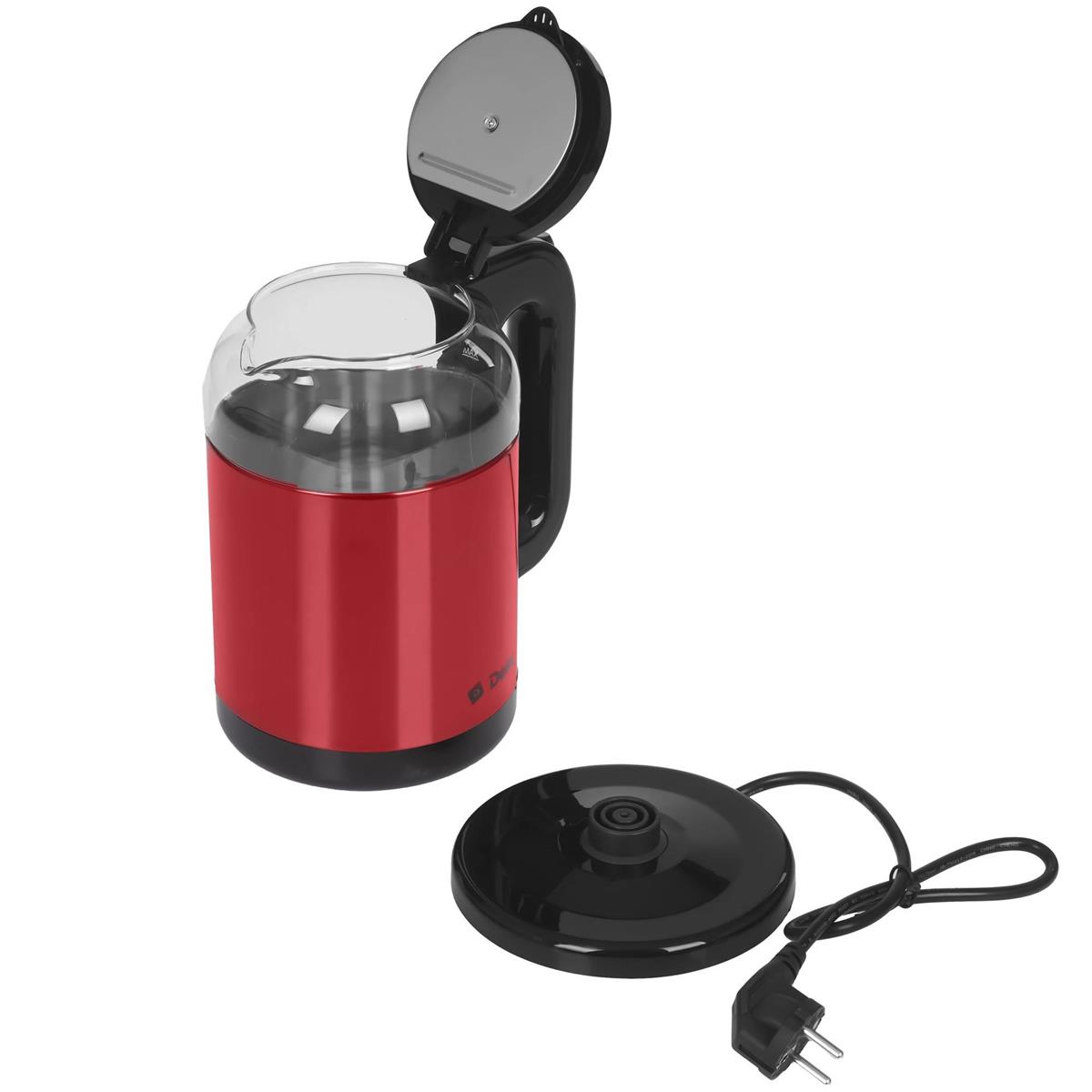 Изображение Электрический чайник DELTA DL-1115 (1500 Вт/1,8 л /стекло, нержавеющая сталь/красный)