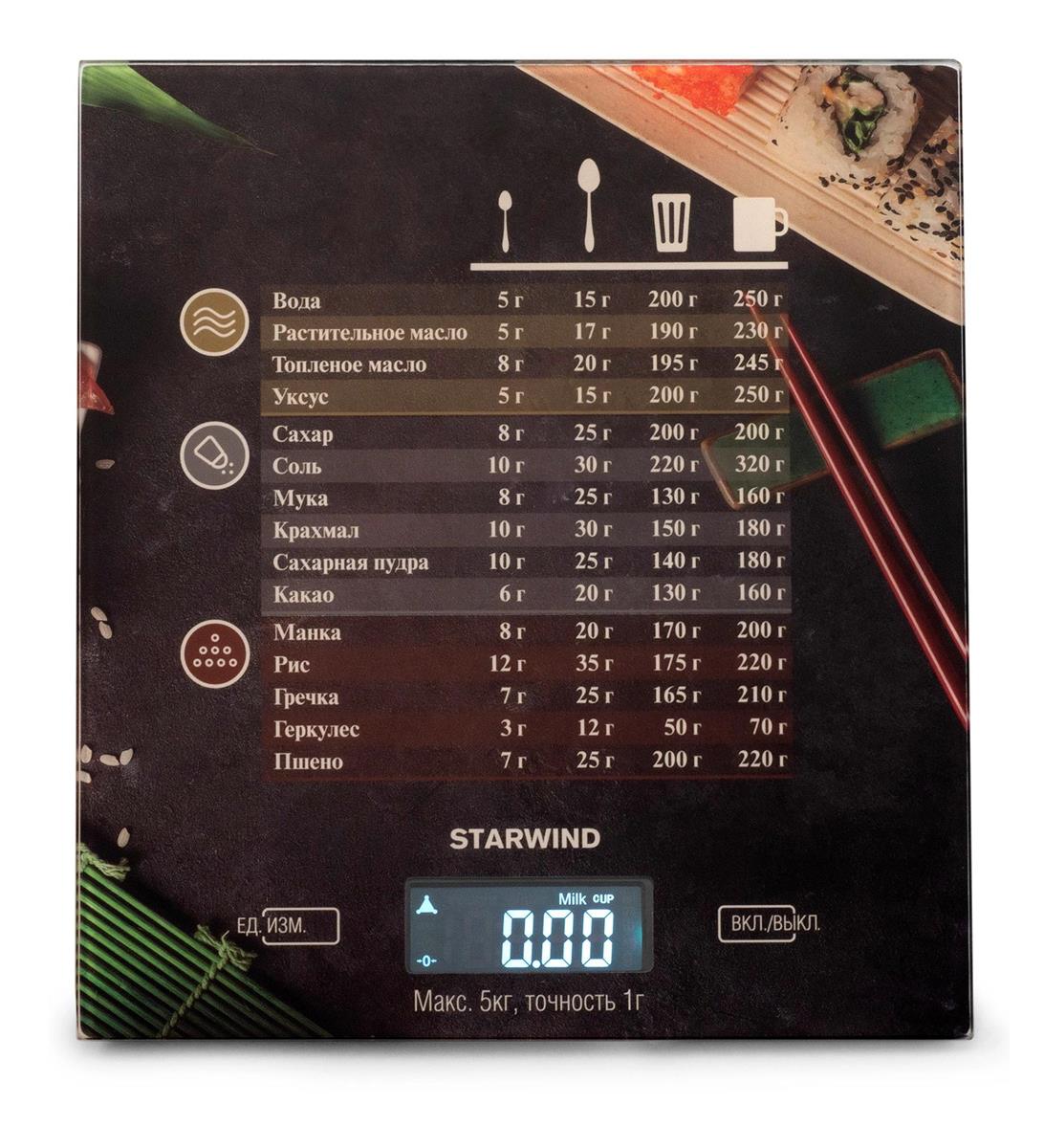 Изображение Весы кухонные STARWIND SSK3377 макс.вес:5кг (рисунок)
