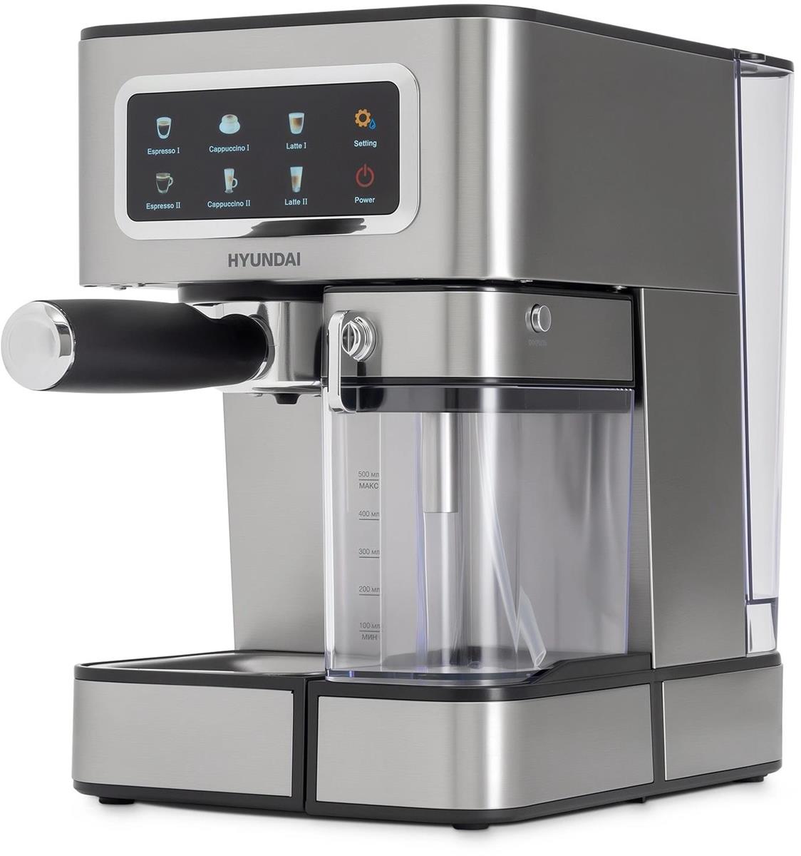 Изображение Кофеварка Hyundai HEM-5306 серебристый/черный (рожковая//1350 Вт )