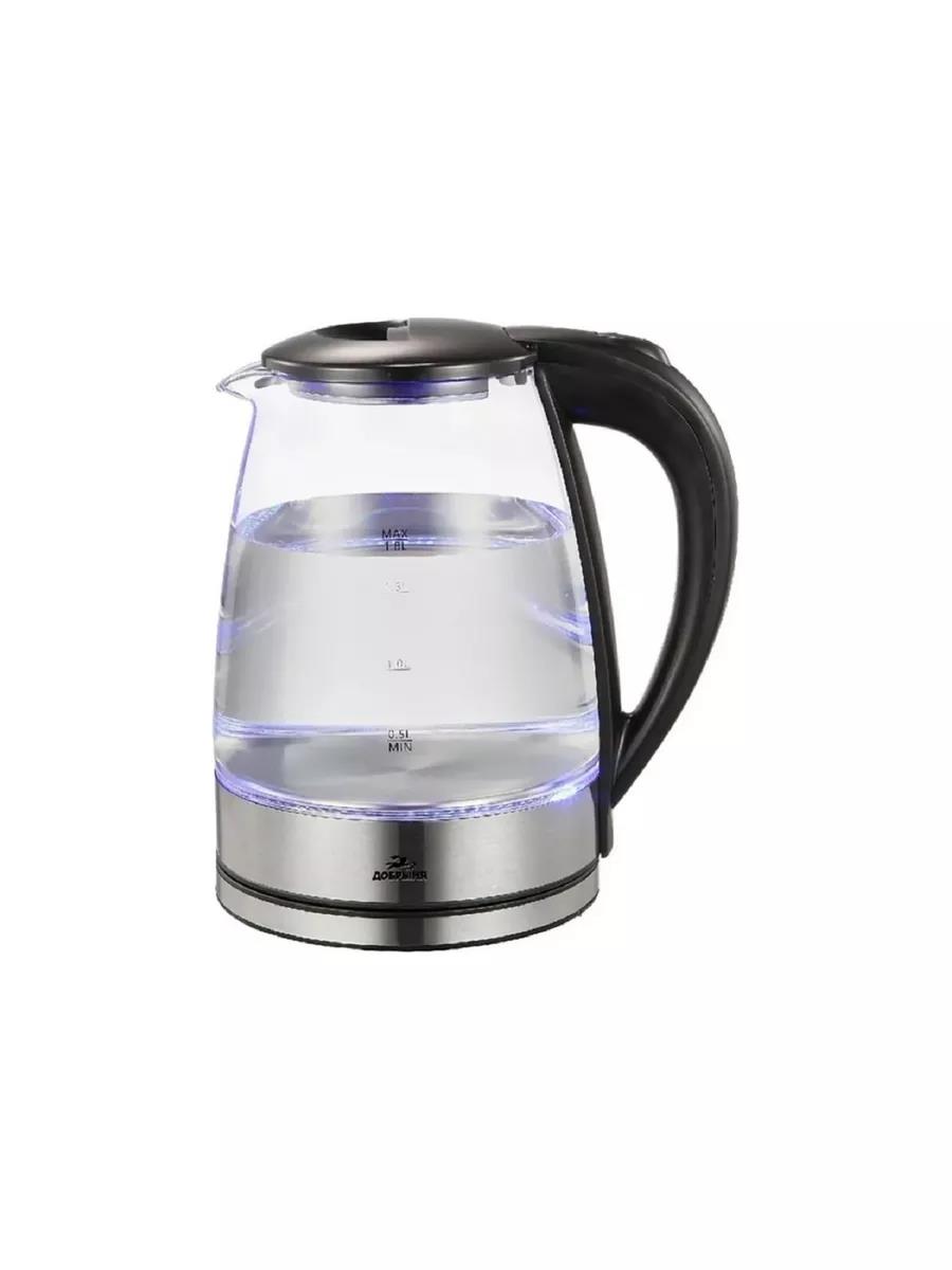 Изображение Электрический чайник Добрыня DO-1253 (1800 Вт/1,8 л /пластик, нержавеющая сталь/прозрачный, черный)