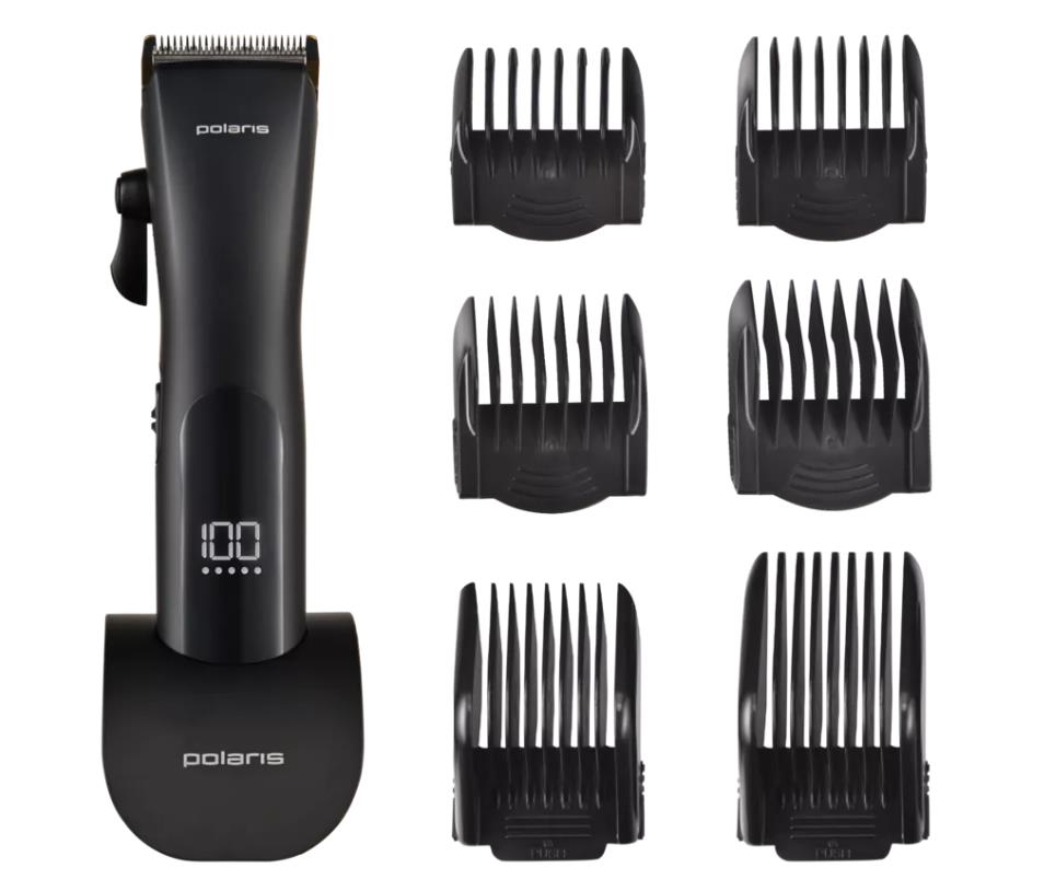 Изображение Машинка для стрижки бороды и усов, волос Polaris PHC 2500 3Вт (насадок в компл:6шт), черный