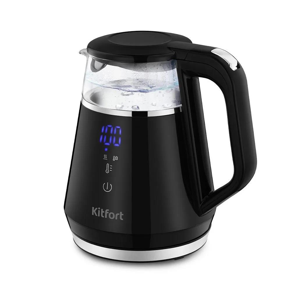 Изображение Электрический чайник Kitfort КТ-6696 1 л, 1100 Вт (1100 Вт/1 л /стекло, пластик/прозрачный, черный, серебристый)