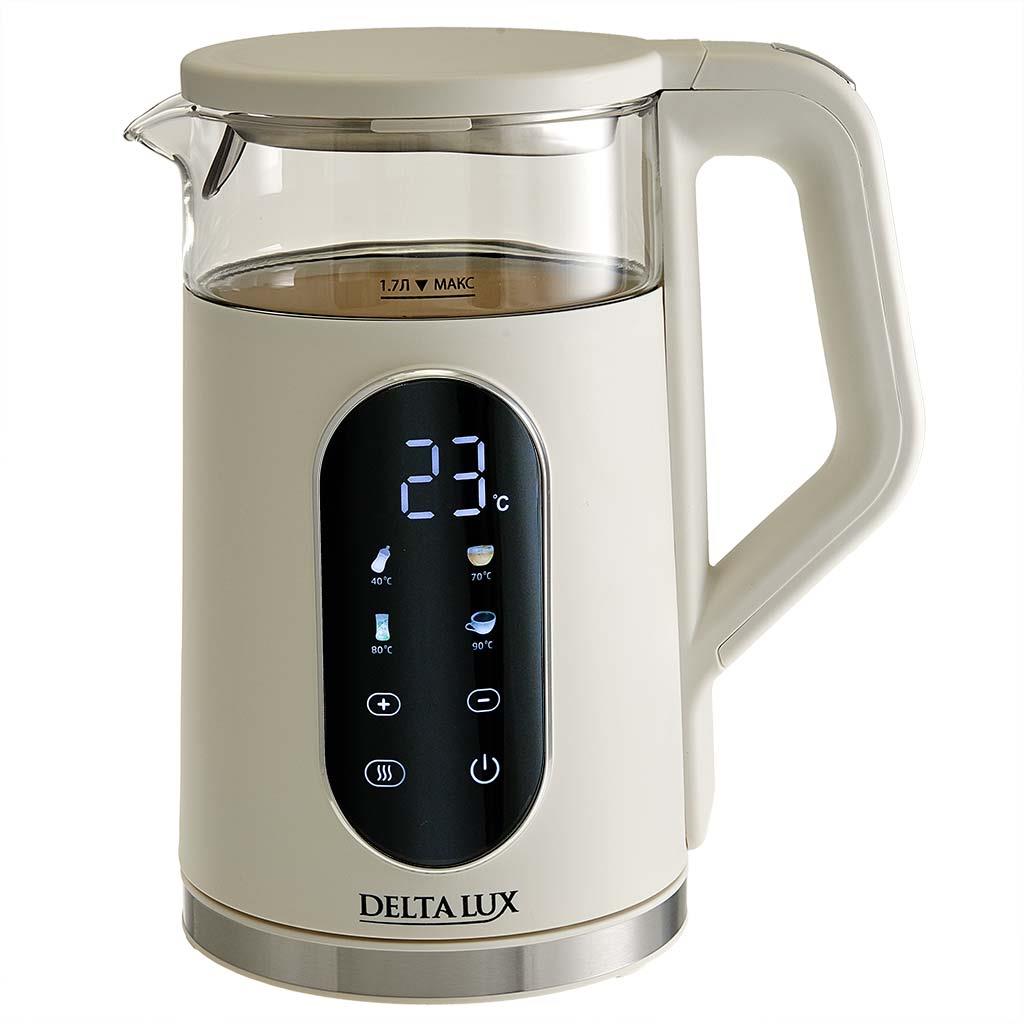 Изображение Электрический чайник DELTA LUX DE-1025 (2200 Вт/1,7 л /стекло, пластик/белый)
