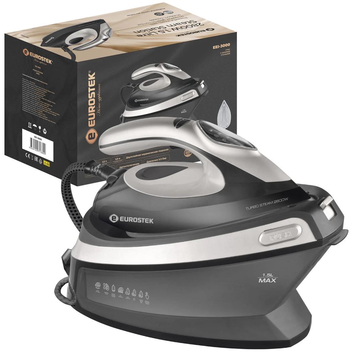 Изображение Утюг Eurostek с паровой станцией EEI-3000 (2800 Вт/черный)