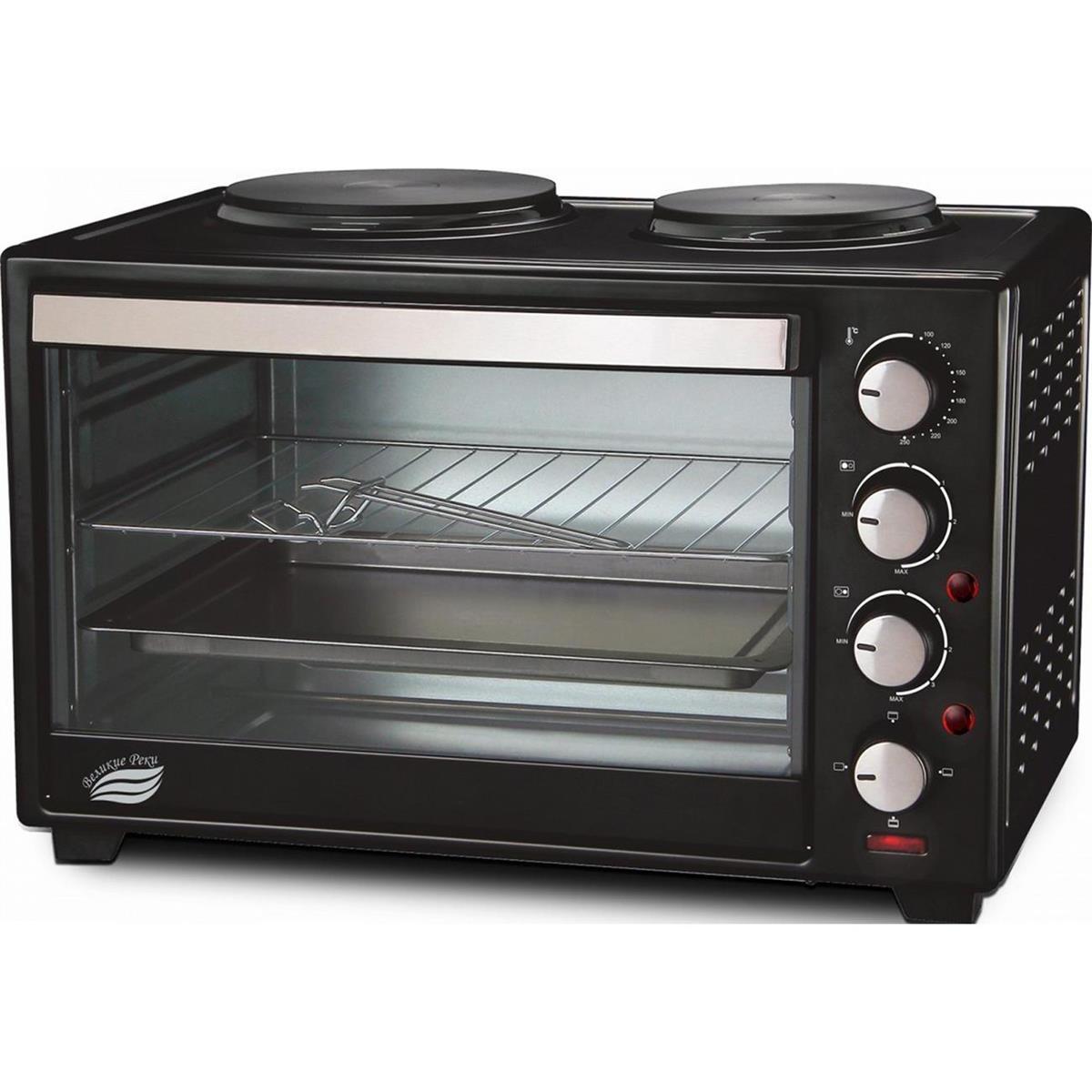 Изображение Электропечь Великие реки Днепр-2, мощность 3300 Вт, 2 конфорки, 30 л, 2 противня (30 л /3300 Вт /черный)