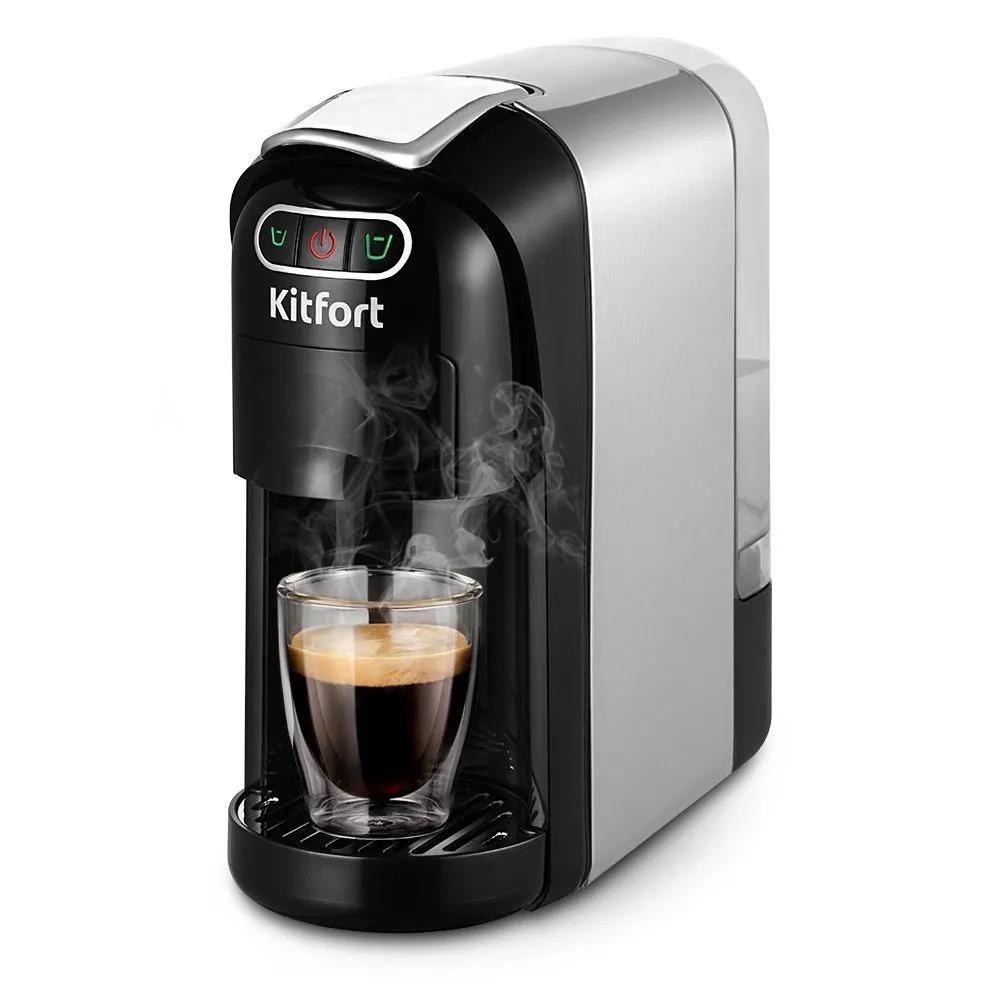 Изображение Кофеварка Kitfort КТ-7508 1400Вт серебристый/черный (капсульная//1400 Вт )