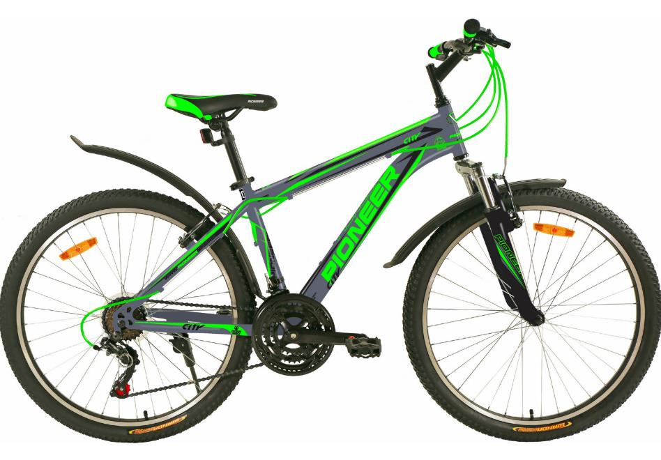 Изображение Велосипед Pioneer City 26 (серый, черный, зеленый/26 "/16.0 ")-2022 года