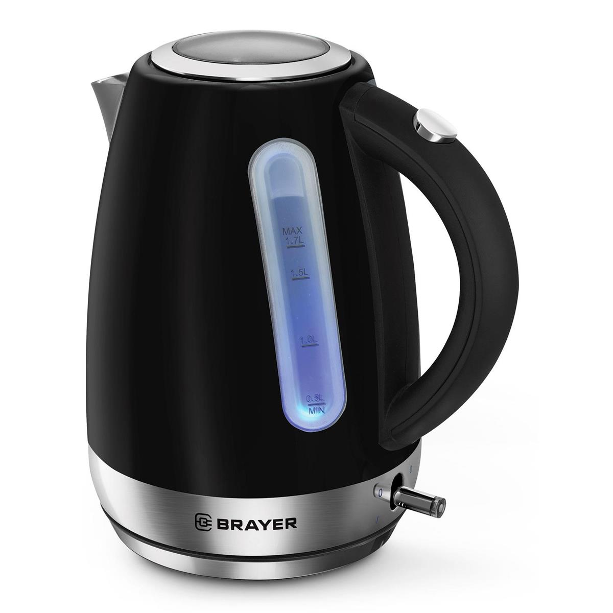Изображение Электрический чайник Brayer BR6117 (2200 Вт/1,7 л /нержавеющая сталь/черный)