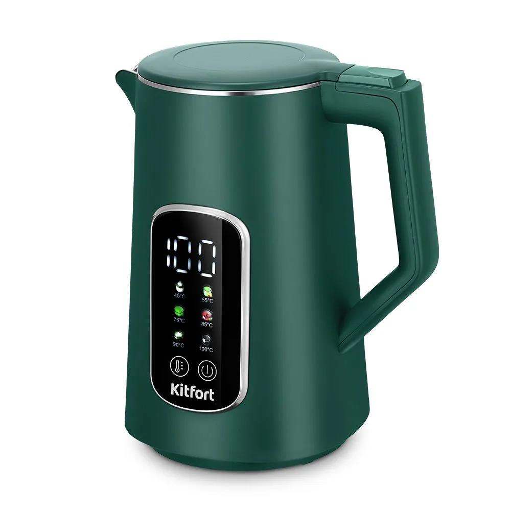 Изображение Электрический чайник Kitfort КТ-8726 (2200 Вт/1,7 л /сталь, пластик/зеленый)