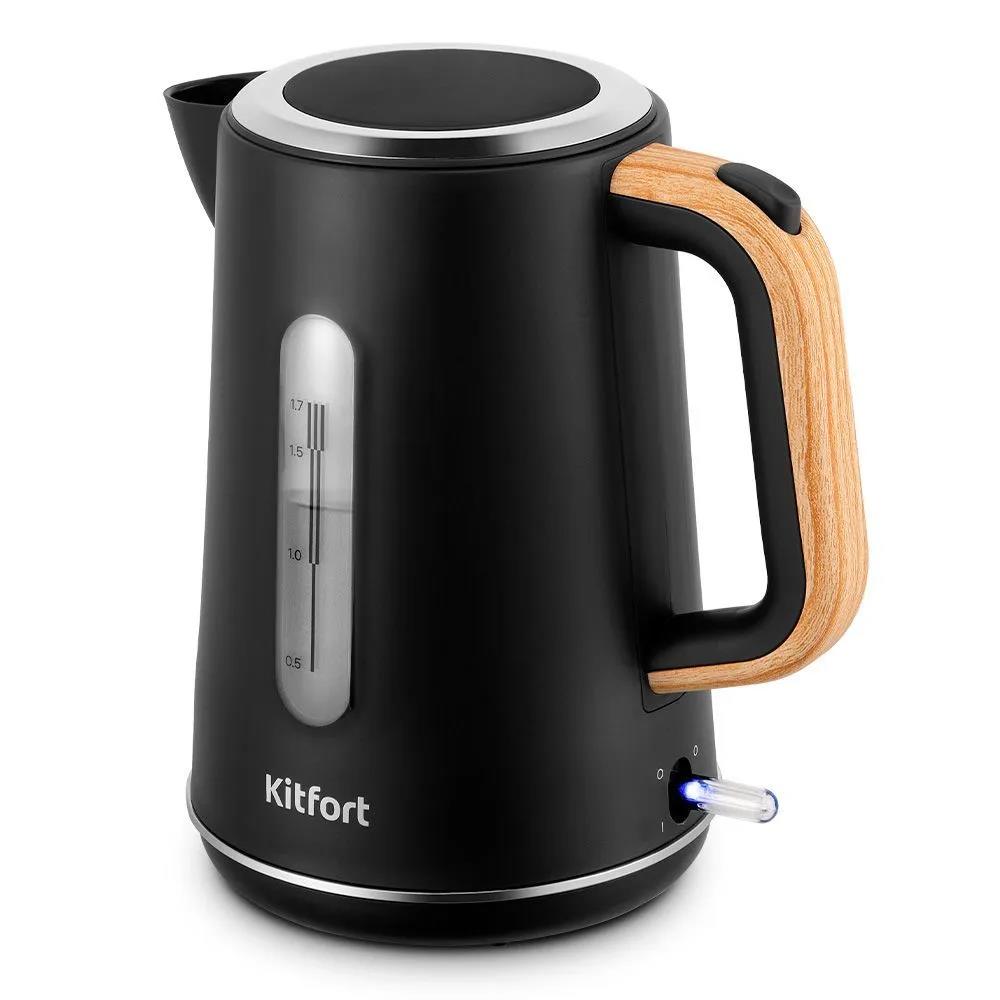 Изображение Электрический чайник Kitfort КТ-8706 (3000 Вт/1,7 л /пластик/черный, дерево)
