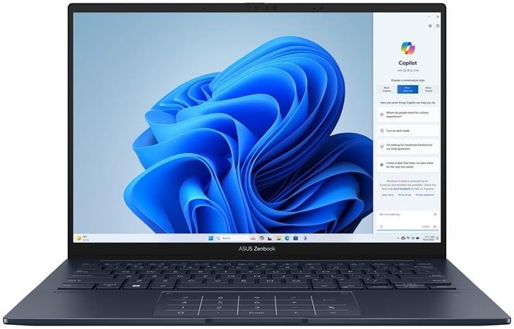 Изображение Ноутбук Asus Zenbook 14 OLED UX3405-ST1485 (Intel 225H 1700 МГц/ SSD 512 ГБ  /RAM 16 ГБ/ 14" 2880x1800/VGA встроенная/ Без ОС) (90NB14W1-M025X0)