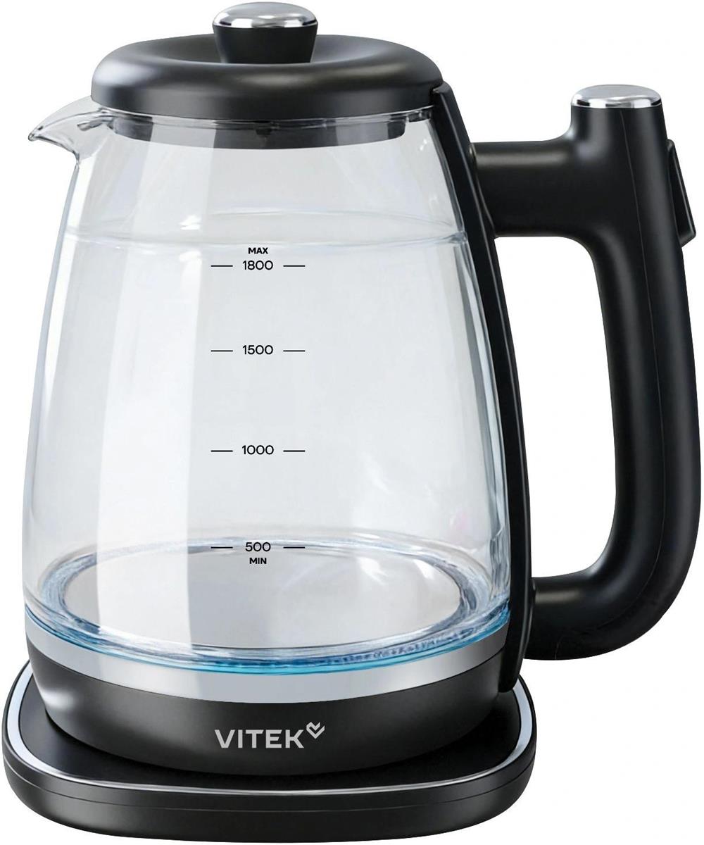 Изображение Электрический чайник VITEK VT-WK1074 1.7л. 1800Вт  (1800 Вт/1,7 л /стекло/прозрачный, черный)