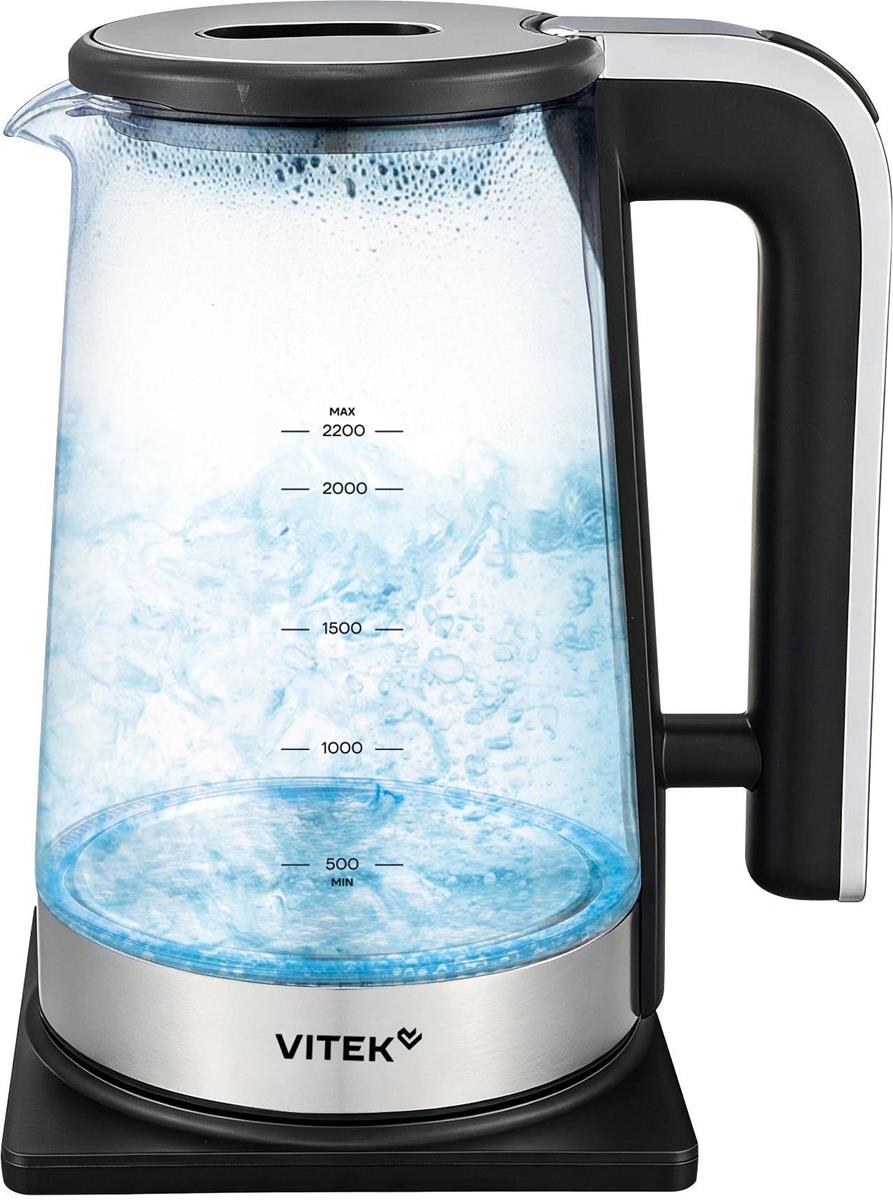 Изображение Электрический чайник VITEK VT-WK1073 2.2л. 1800Вт (1800 Вт/2,2 л /стекло/прозрачный, черный, серебристый)