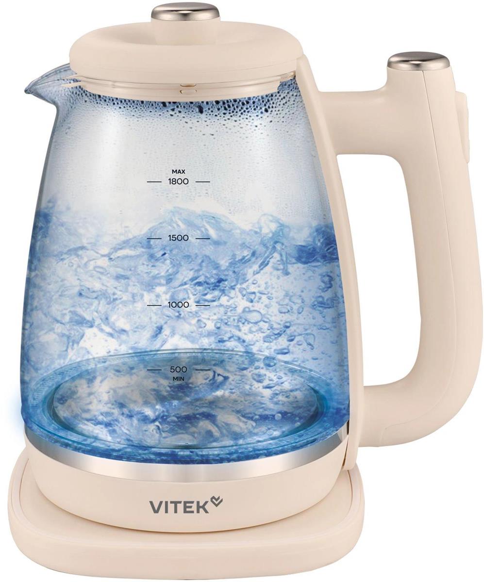 Изображение Электрический чайник VITEK VT-WK1072 1.7л. 1800Вт (1800 Вт/1,7 л /стекло/прозрачный, слоновая кость)
