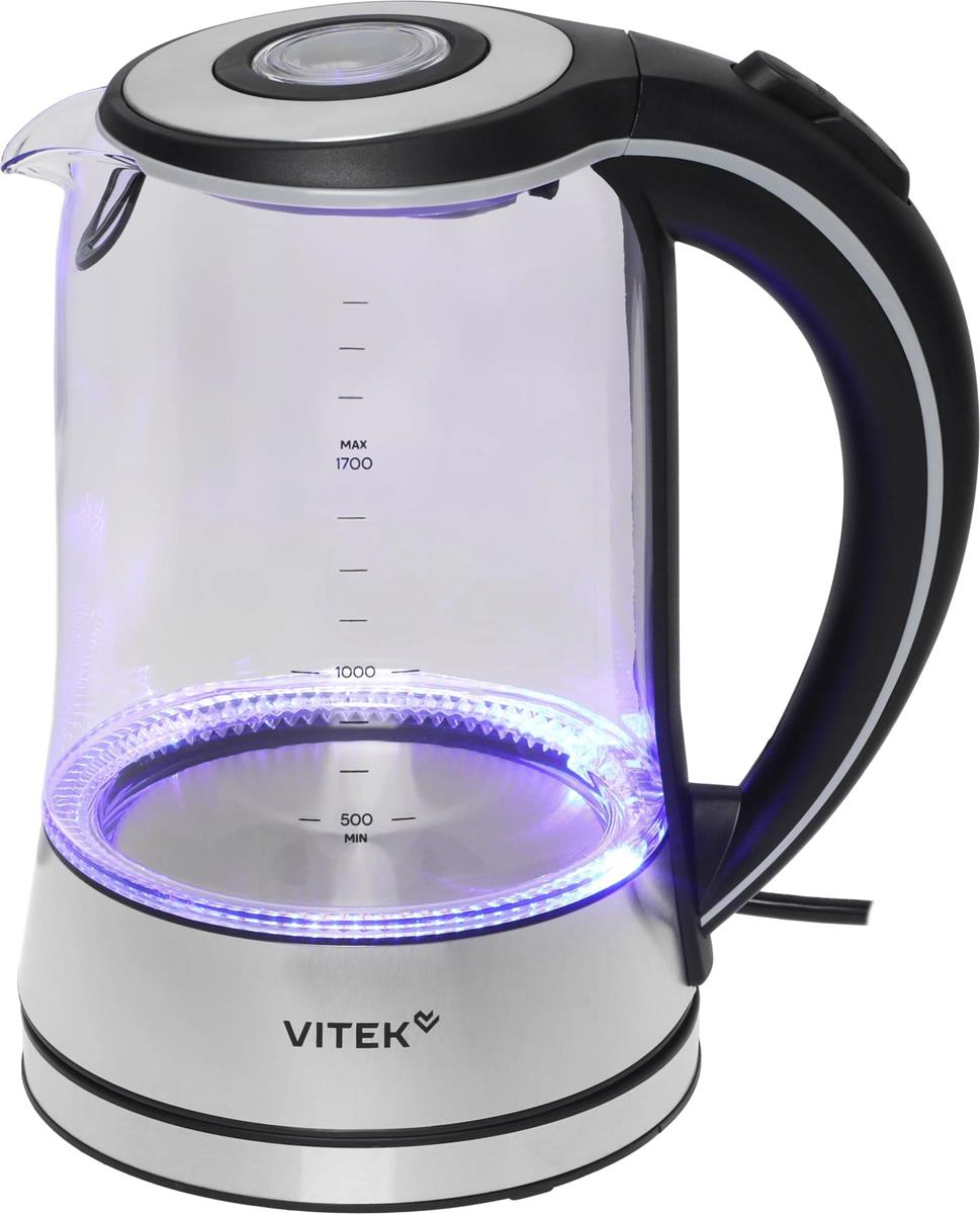 Изображение Электрический чайник VITEK VT-WK1009 1.7л. 2200Вт (2200 Вт/1,7 л /стекло/прозрачный, черный, серебристый)