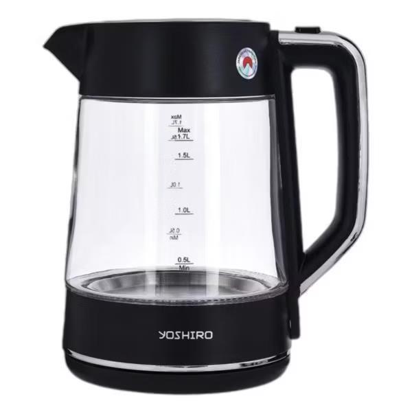 Изображение Электрический чайник YOSHIRO YEK-G303 (2200 Вт/1,7 л /стекло, пластик/прозрачный, черный)